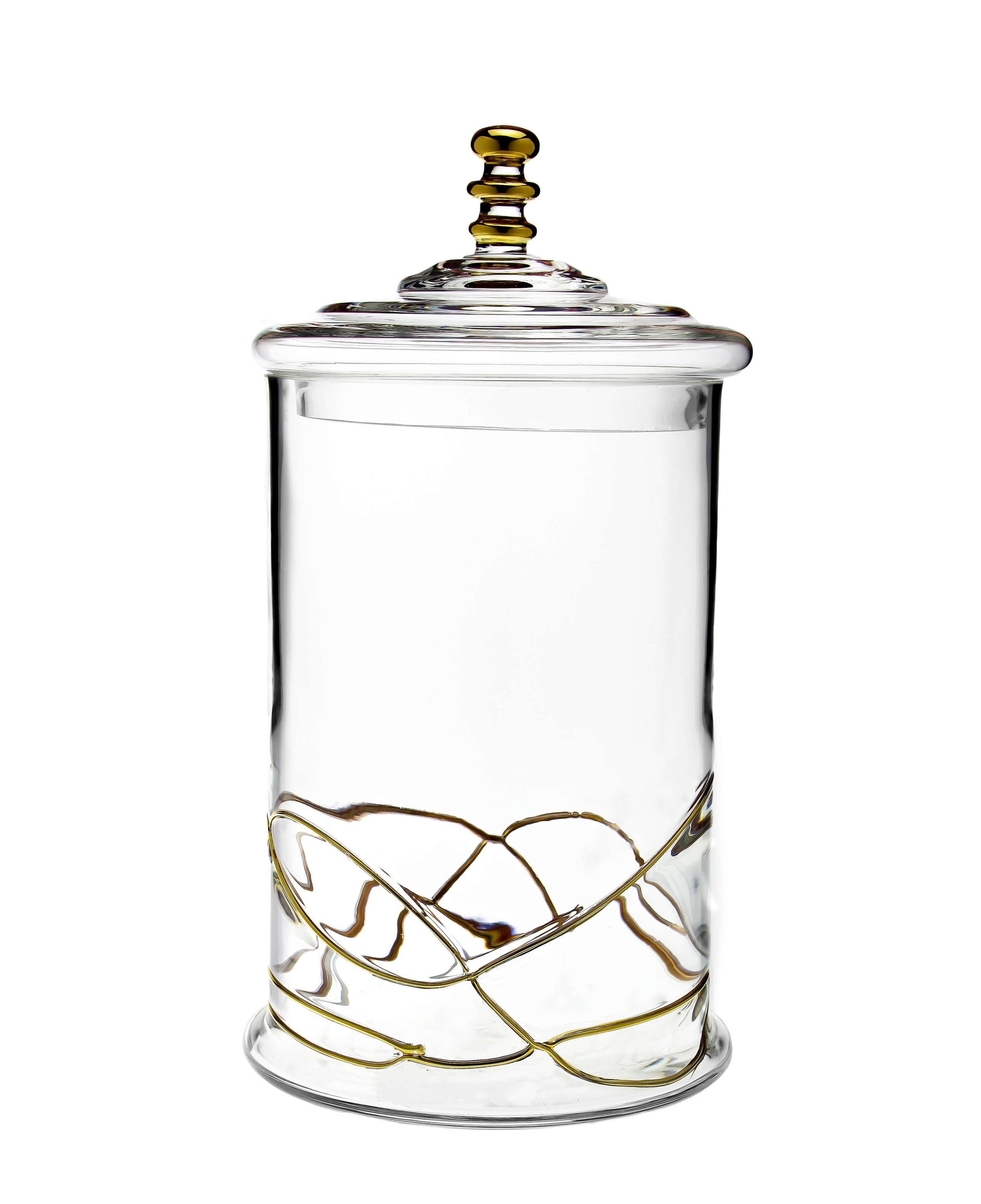 Glass Jar and Lid with 14k Gold Swirl Design – Classic Touch Decor