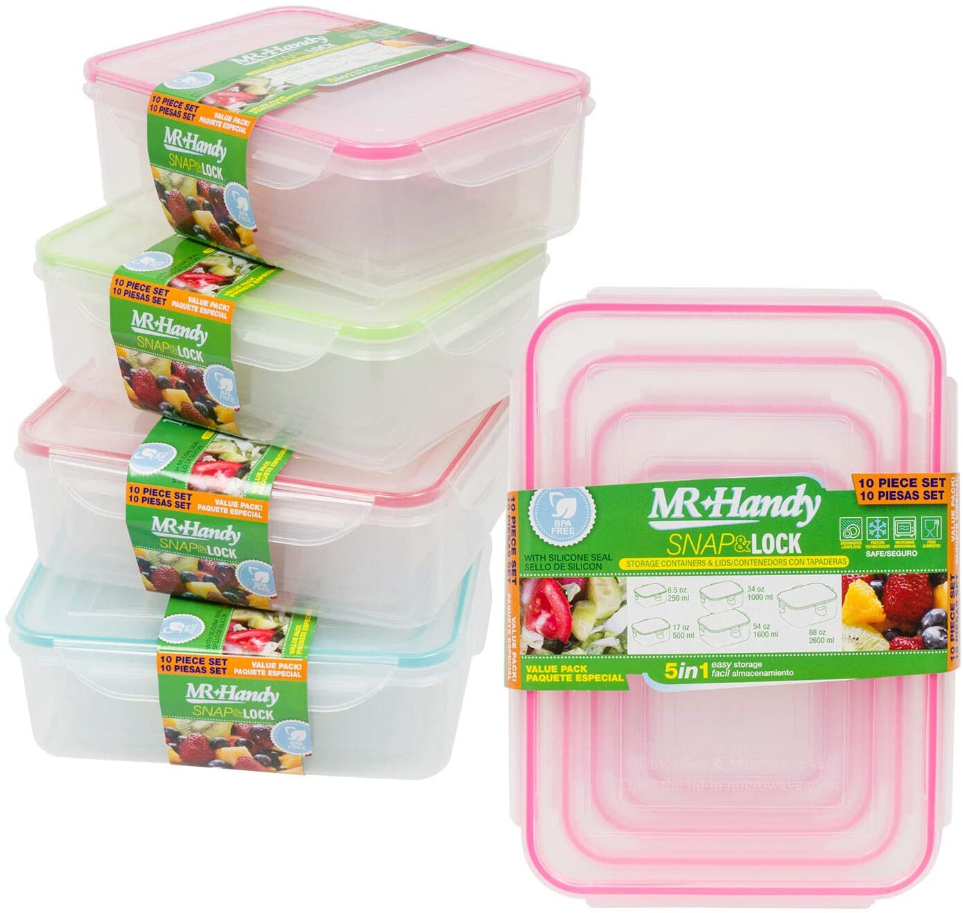 Mr Handy 10pc Food Container with Lid Color may Vary